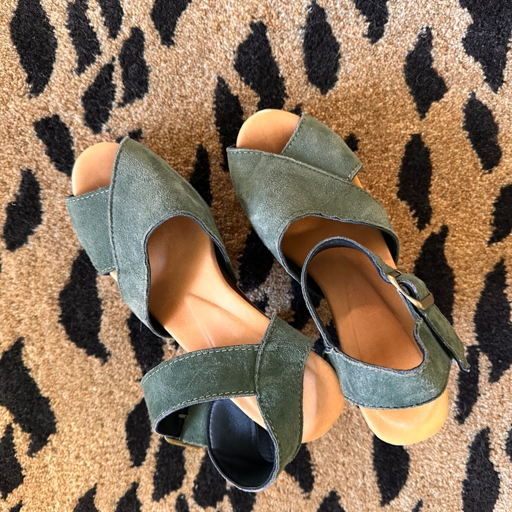 70s Green Suede Clog/Sandals